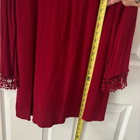 Jodifl Dress classy burgundy embroidery deep v-neck mini long sleeve - Picture 10 of 13